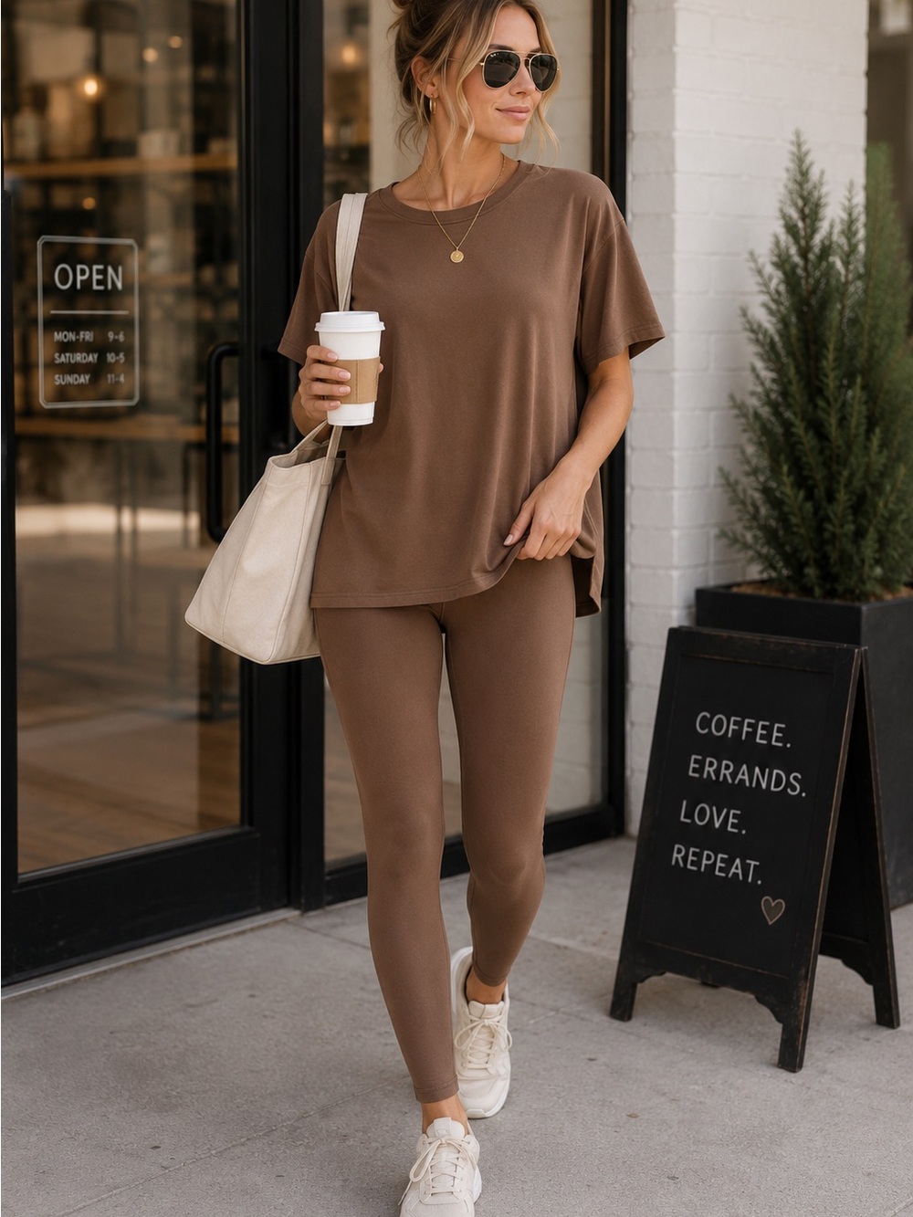 Zenana Everyday Comfort Women's Brown Leggings Set